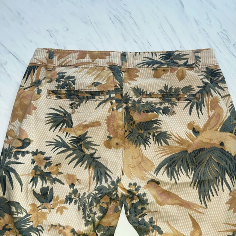 Anthropologie relaxed chino straight Floral stripe pants bird palm 26 stretch - Picture 6 of 6